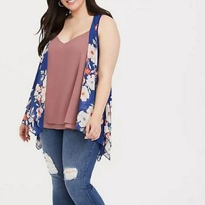 Torrid Blue Floral Lace Chiffon Vest Kimono Sz 0/00